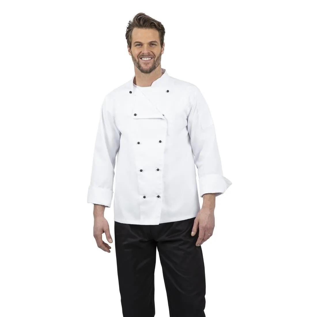 Giacca da cucina unisex Chicago a maniche lunghe bianca taglia M