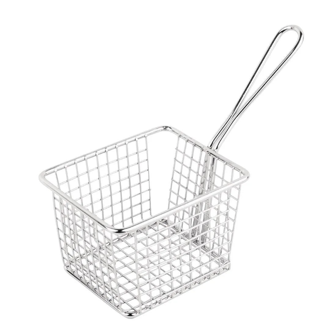 Grande Cesta Quadrata da Presentazione con Manico Lungo in Acciaio Inox
