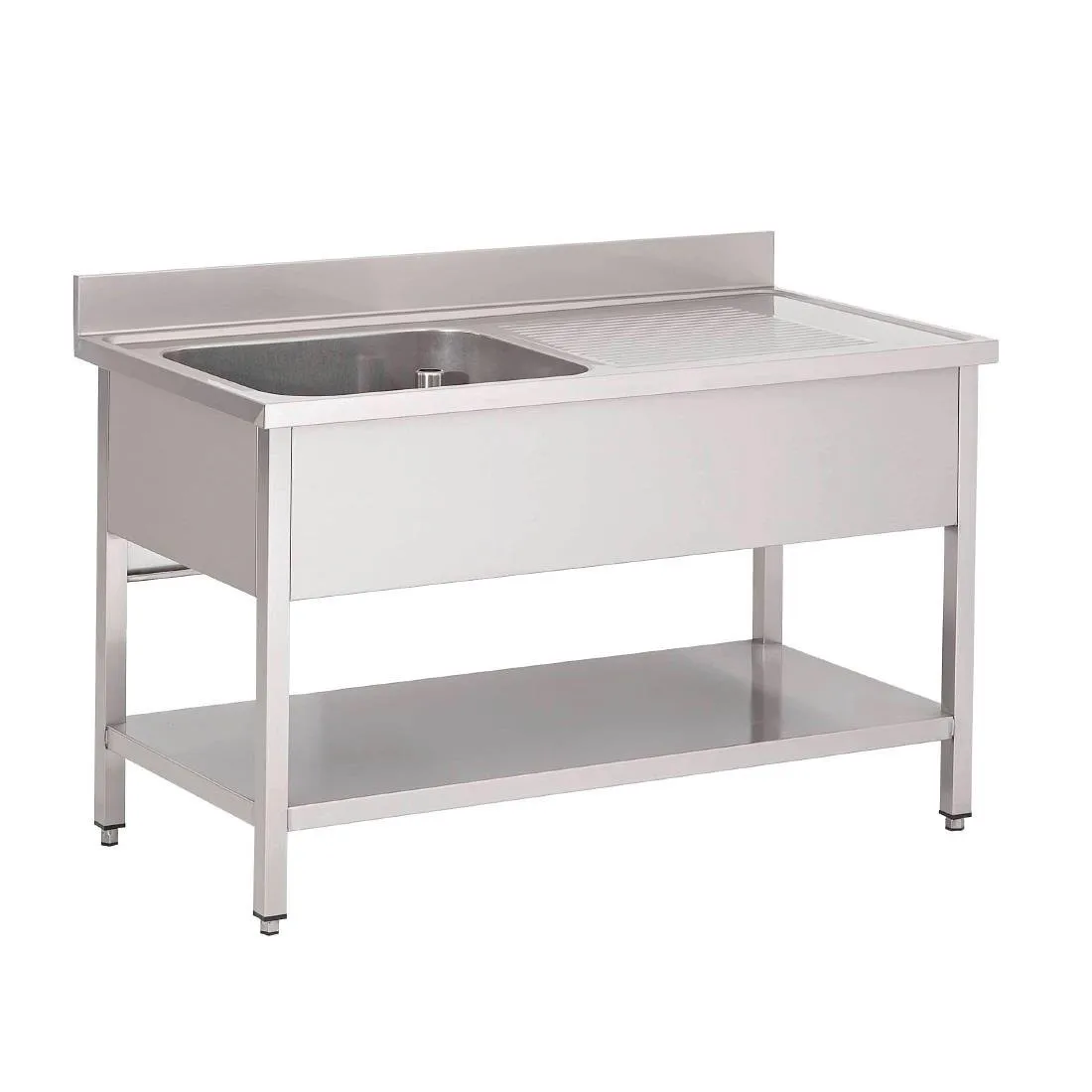 Lavello in Acciaio Inox con Ripiano Basso 1 Vasca a Sinistra - L 1600 x P 700 mm