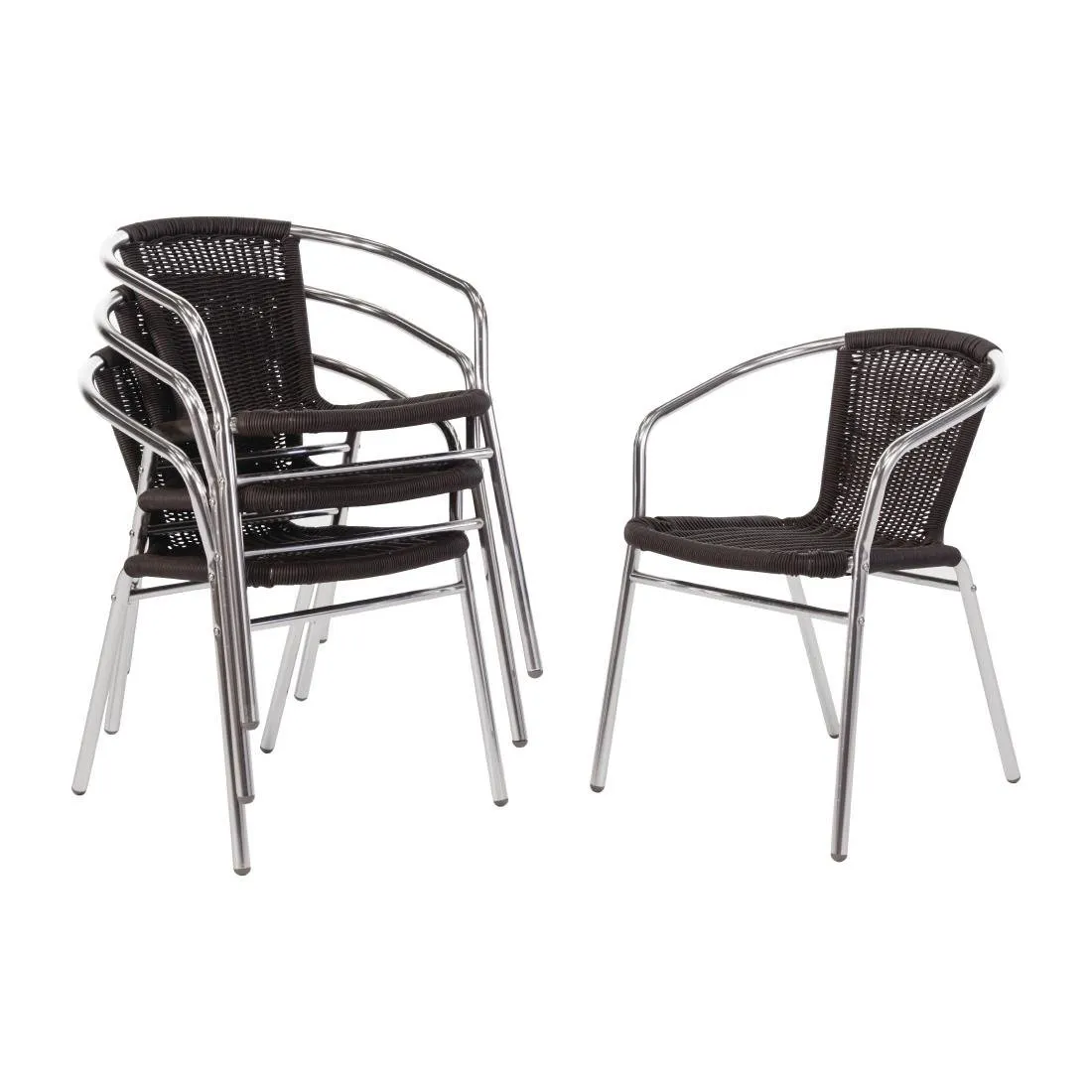 Poltrona in rattan impilabile nera e alluminio - Set di 4