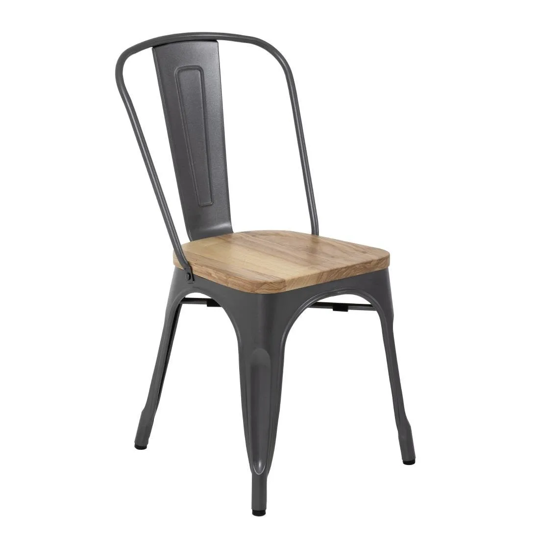 Sedie in acciaio con seduta in legno - Grigio metallizzato - Set di 4