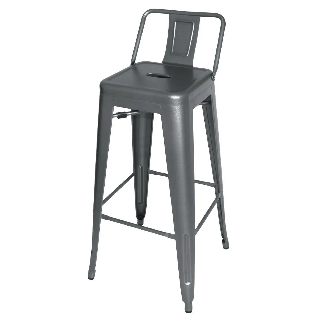 Sgabelli alti in acciaio grigio metallo con schienale - Set di 4