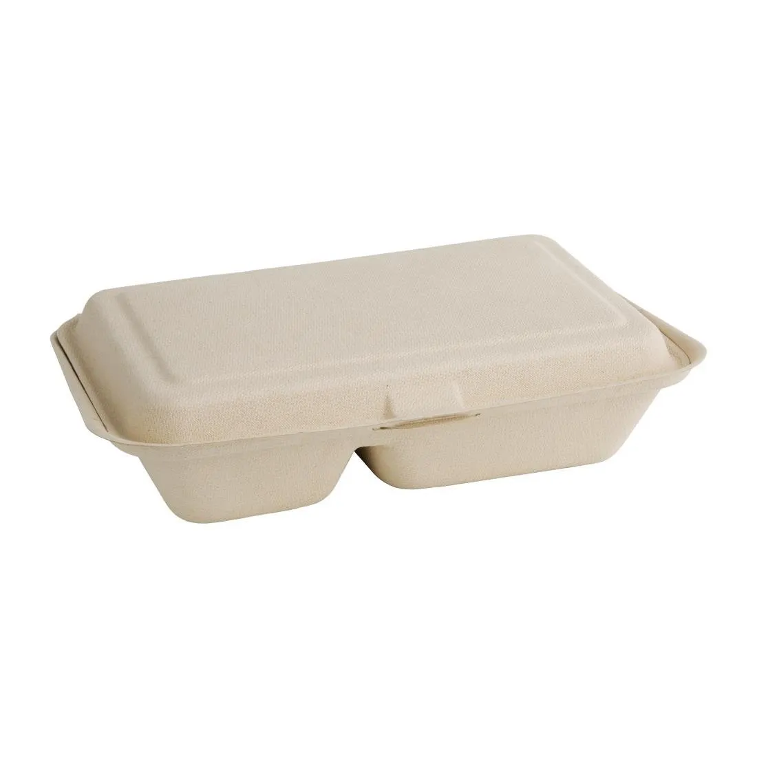 Scatole 2 scomparti con coperchio a cerniera compostabili in bagassa naturale 253 mm - Confezione da 200