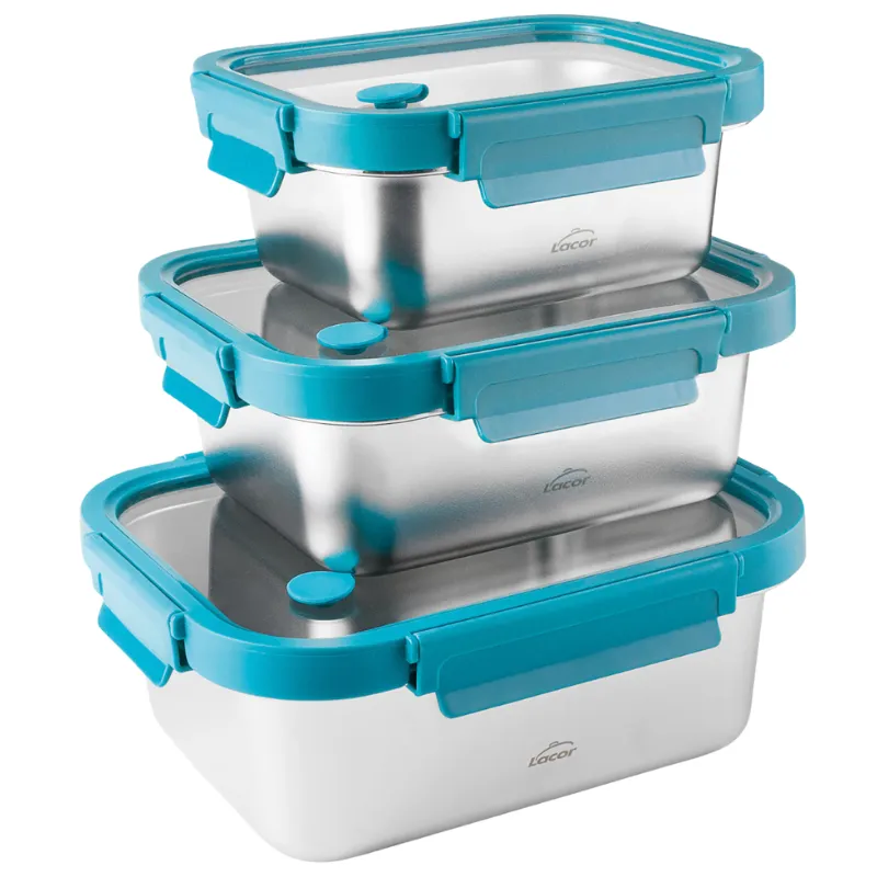 Scatola Inox con Coperchio in Vetro Etern - Set di 3