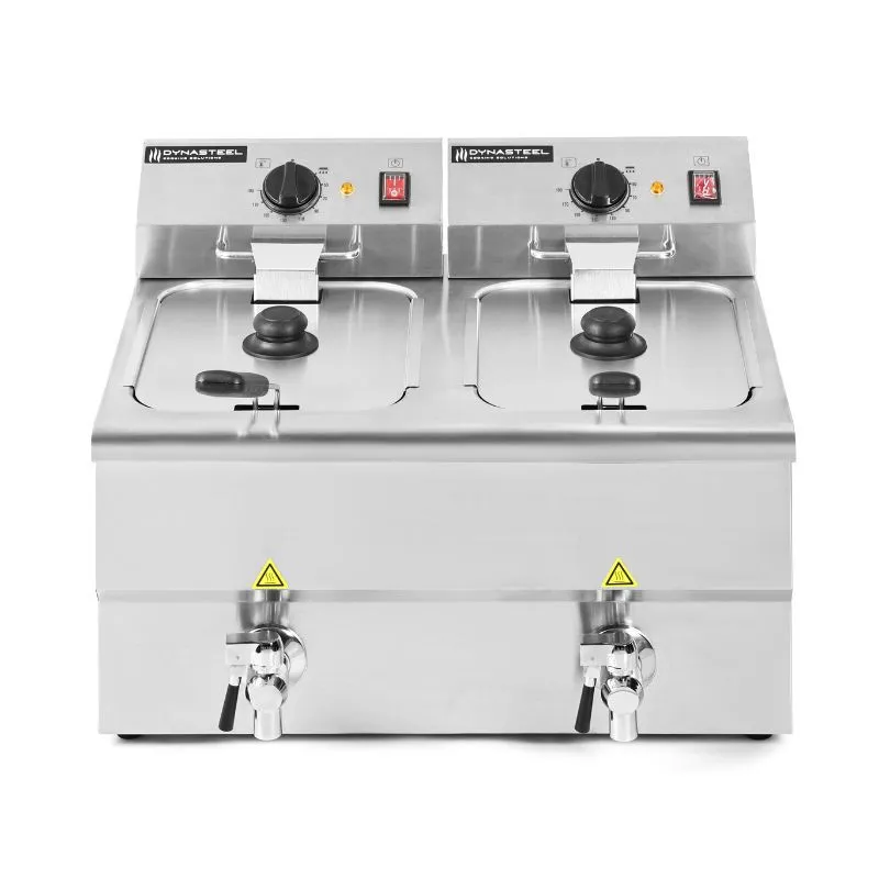 Friggitrice Professionale Premium Doppia 2 x 8 L con Valvola di Scarico
