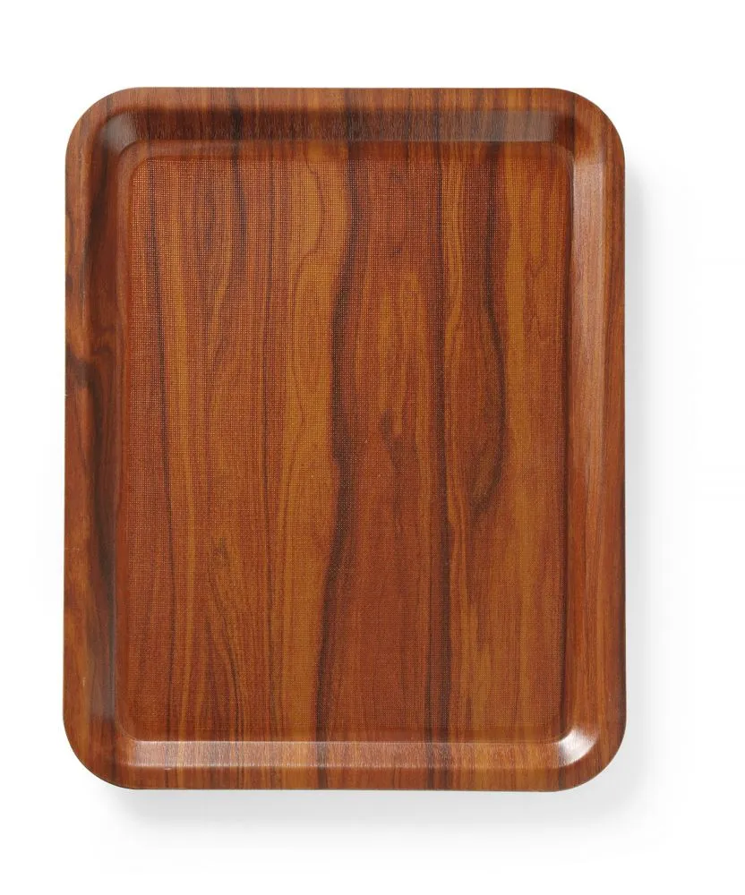 Vassoio di Servizio Rettangolare Antiscivolo Laminato Mogano - 460 x 360 mm