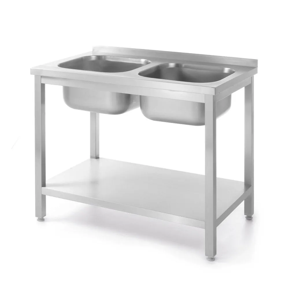 Lavello a 2 Vasche Kitchen Line con Ripiano - P 600 x L 1000 mm