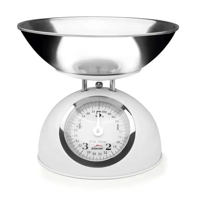 Bilancia meccanica retrò bianca con piatto in acciaio inox - Capacità 5 kg