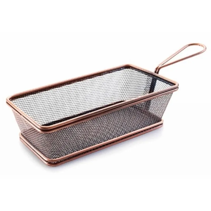 Cestino rettangolare in acciaio inossidabile con manico color bronzo - 21 x 11 cm