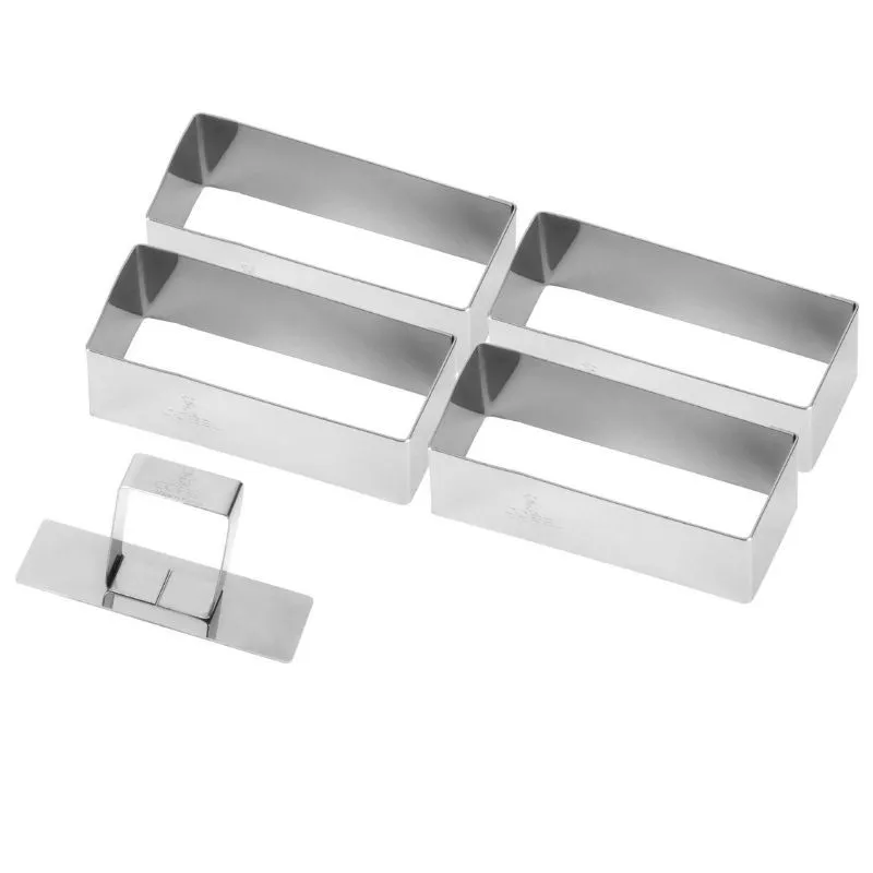 Cornice Rettangolare per Pasticceria in Acciaio Inox con Pressore - 90 x 30 mm - Set di 4