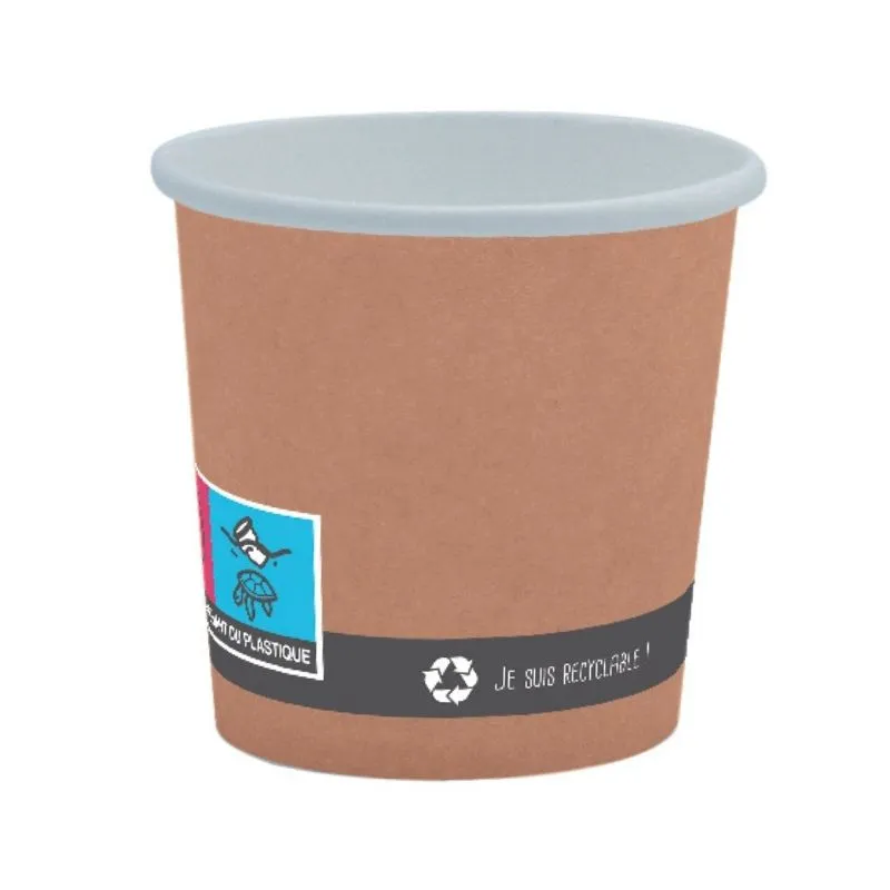 Bicchiere Riciclabile in Cartone Colore Kraft Interno Bianco - 10 cl - Lotto da 50