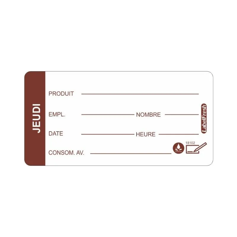 Etichetta di Tracciabilità LabelFresh Solubile Pro - Giovedì - 60 x 30 mm - Lotto di 250