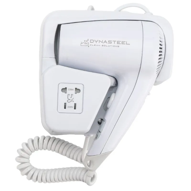 Asciugacapelli da Parete 1100 W 220 V, Presa per Rasoio Integrata, Cavo a Spirale, ABS Bianco, Hotel & Spa