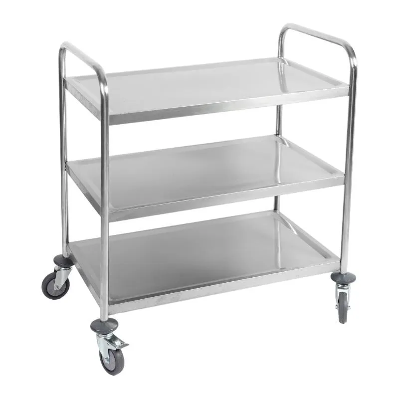 Carrello di Servizio Inox 3 Ripiani con Bordi 860x540x950 mm, Carico 100 kg, Ruote