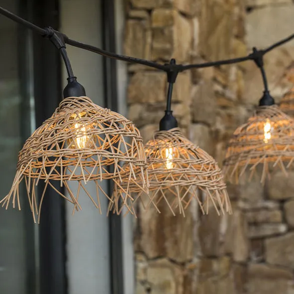Ghirlanda Luminosa da Esterno con Paralume in Rattan 6 m - Hawai Light