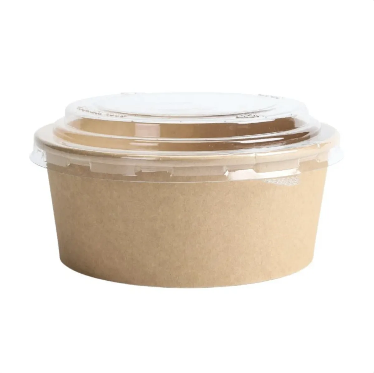Ciotola per Insalata Kraft 750 ml Ø150 mm con Coperchio PET Trasparente, Rotonda, Riciclabile - Confezione da 300