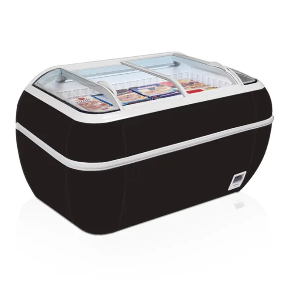 Congelatore 2 Coperchi Vetro Curvo Nero 334 L