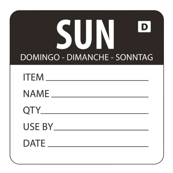 Etichette Solubili Giorno Della Settimana "Domenica" - Rotolo da 250