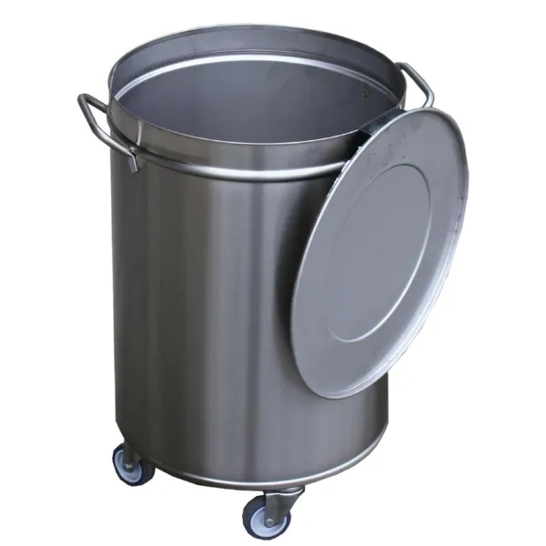 Cestino in acciaio inossidabile con ruote e coperchio - 100 L