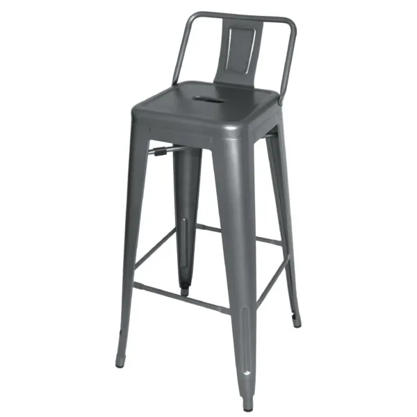 Sgabelli alti in acciaio grigio metallo con schienale - Set di 4