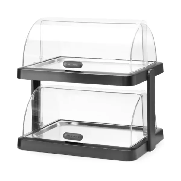 Vetrina Buffet con Coperchio Scorrevole UNIQ - 2 Ripiani - Nero