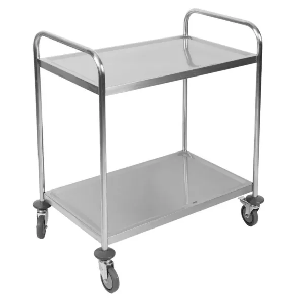 Carrello di Servizio Inox 2 Ripiani 860 x 540 x 950 mm, Carico 70 kg, 4 Ruote, Ristorazione CHR